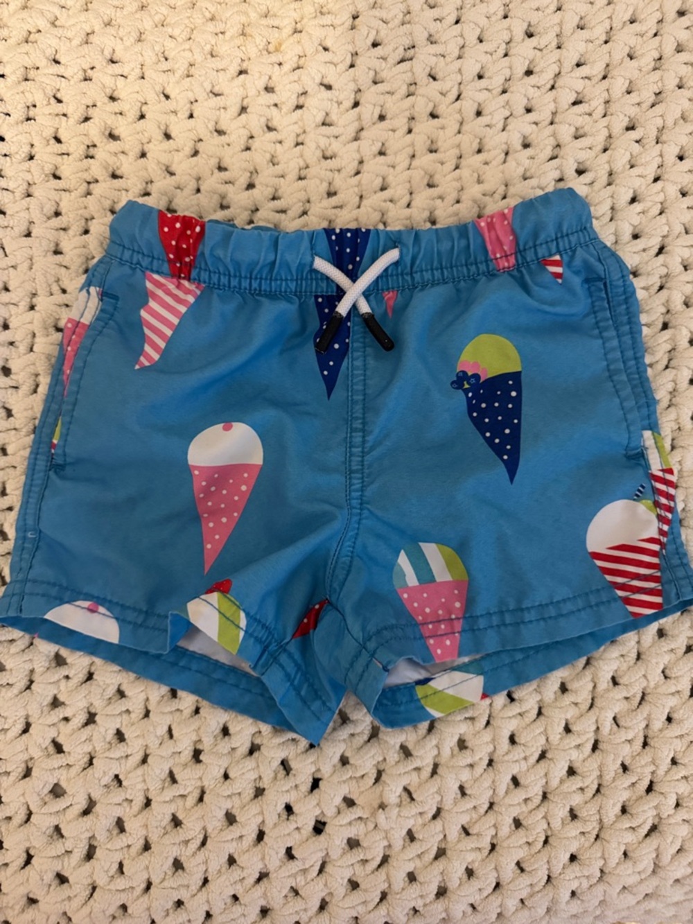 Blue Ice Cream Print Kids Swim Shorts with Elastic Waist